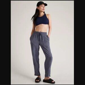 Athleta Retreat Linen High Rise Ankle Pant 100% Linen Raining Violet XS $79.00